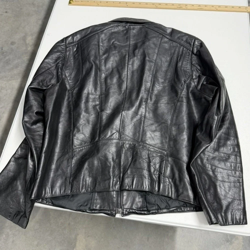 Wilsons Suede & Leather Mens Black Leather Zip Up Jacket Size 42 Vintage Moto - Picture 6 of 7